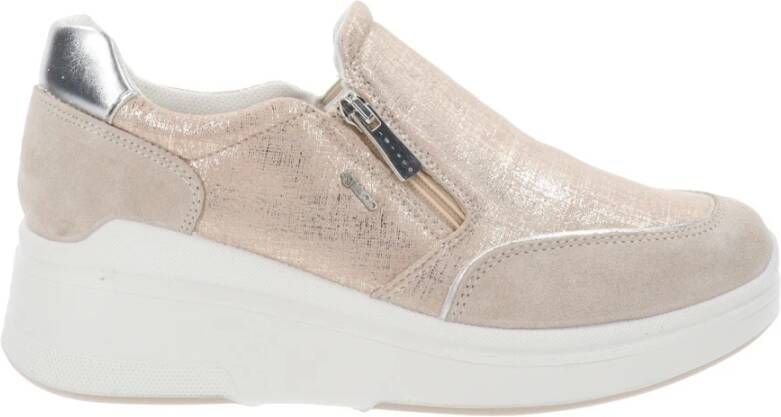 IGI&Co Leren en Stoffen Rits Sneakers Beige Dames