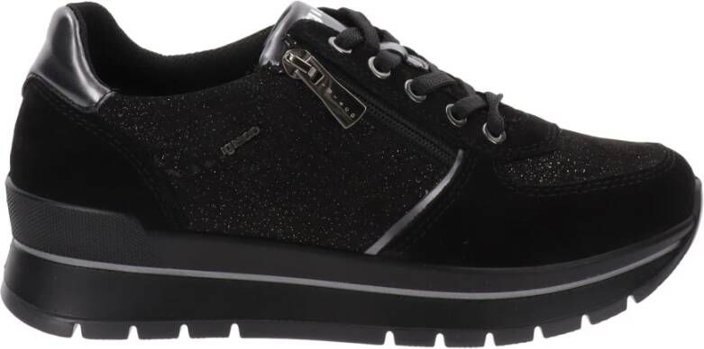 IGI&Co Leren sneakers met vetersluiting en rits Black Dames