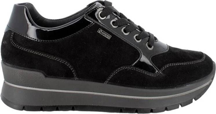 IGI&Co Zwarte Goretex Textiel Sneakers met 5cm Rubberen Zool Black Dames