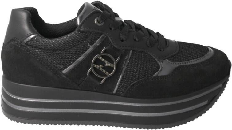 IGI&Co Zwarte leren en suède damessneakers Black Dames