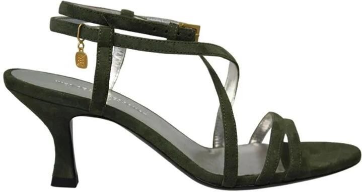Ines de la Fressange Paris Sandalen met hak groene suède bandjes