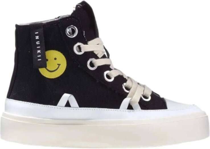 Inuikii Distressed Matilda Zwarte Sneaker met Smiley & Hart Print