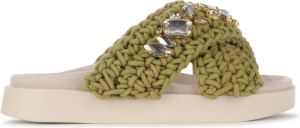 Inuikii Khaki Cross-Strap Sliders Groen Dames