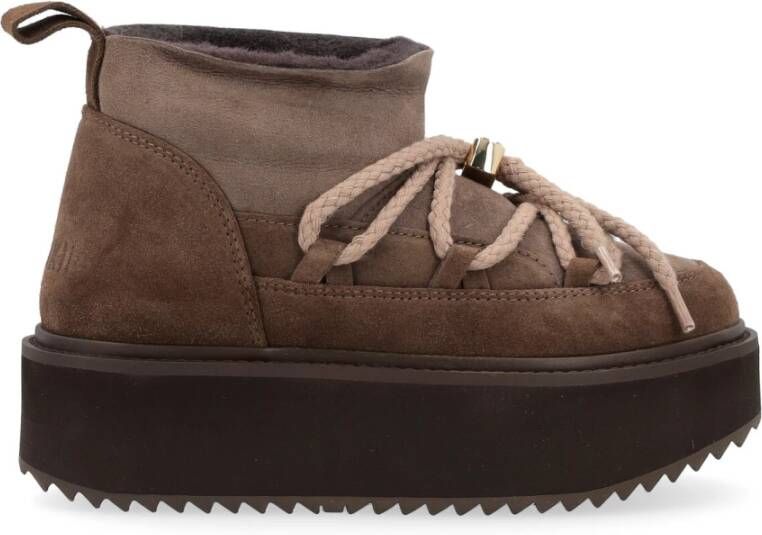 Inuikii Klassieke Shearling Platform Sneaker Brown Dames