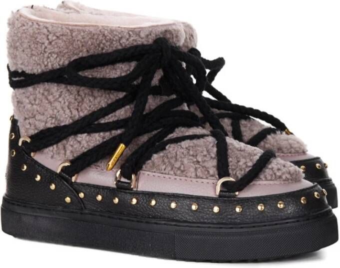 INUIKII Enkellaarsjes Dames Outdoor Snowboots Damesschoenen Leer Curly Rock Zwart combi - Foto 6