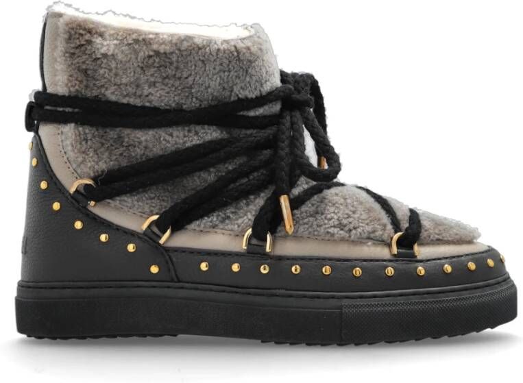 INUIKII Enkellaarsjes Dames Outdoor Snowboots Damesschoenen Leer Curly Rock Zwart combi - Foto 5