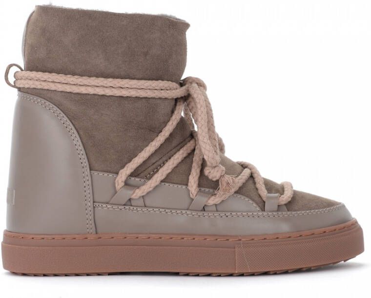 Inuikii Bruine leren sneeuwlaarzen met verborgen sleehak Bruin Dames