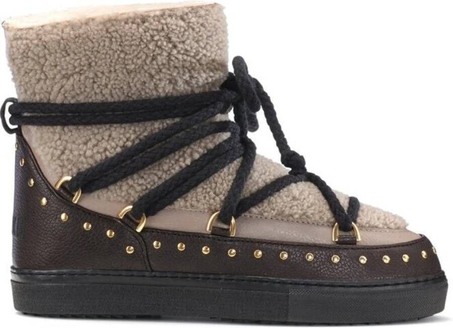 INUIKII Enkellaarsjes Dames Outdoor Snowboots Damesschoenen Leer Curly Rock Zwart combi - Foto 4