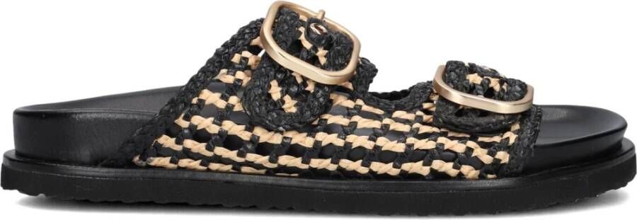 Inuovo Zwarte Raffia Slippers met Gesp
