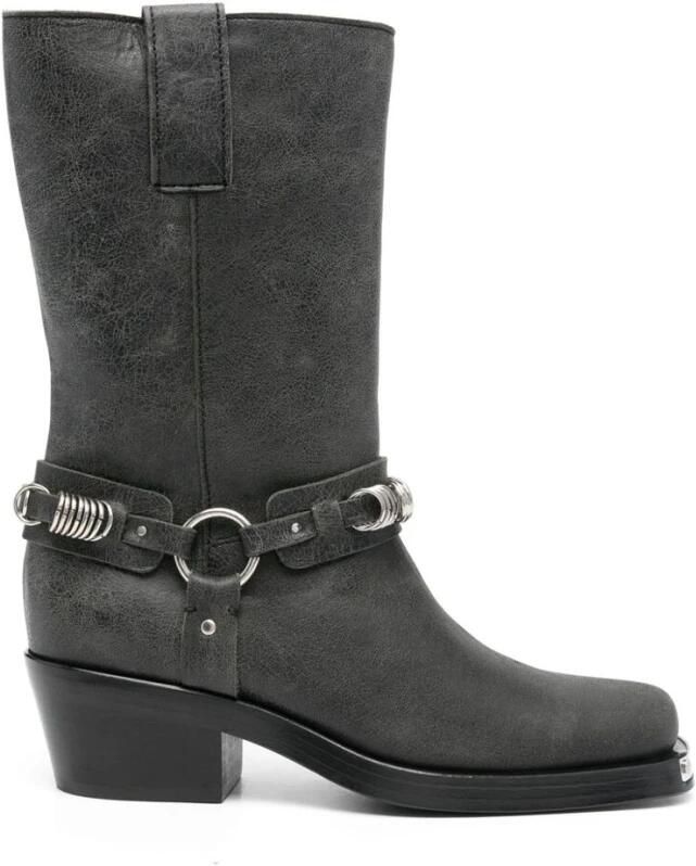 IRO Zwarte Leren Mid-Calf Blokhak Schoenen
