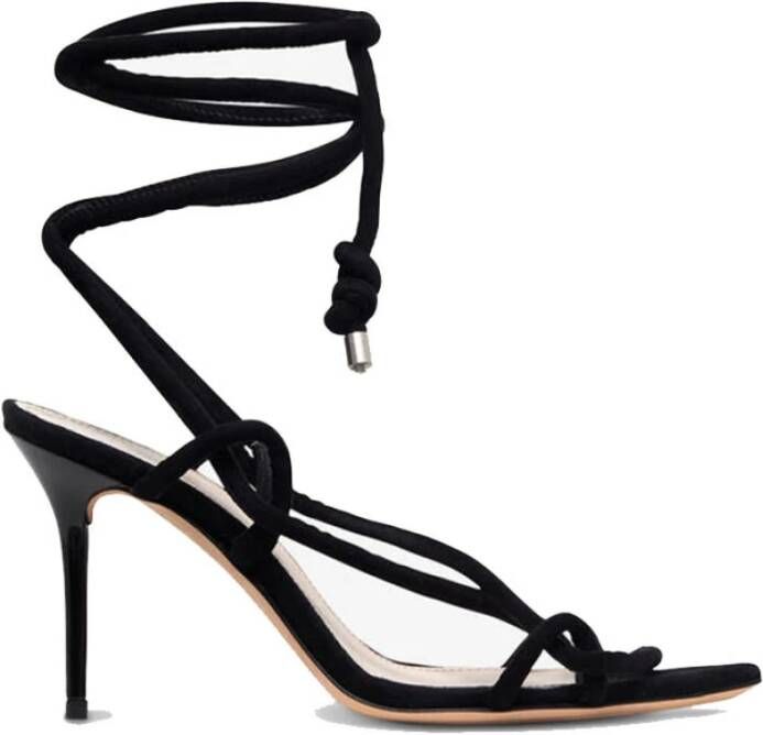 IRO Zwarte leren stiletto sandalen met enkelknoop