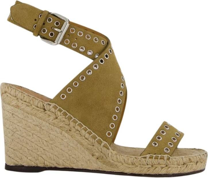 Isabel Marant Bruin leren espadrilles met enkelband