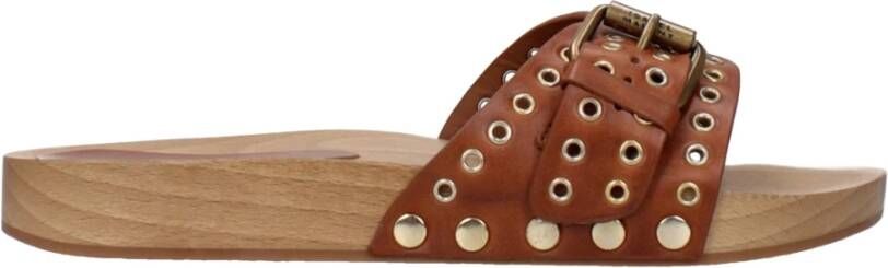 Isabel Marant Bruin leren slippers sandalen