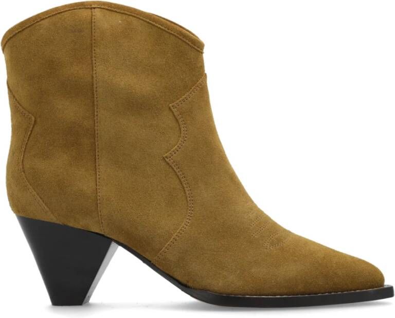 Isabel Marant Étoile Cowboy Boots-Style Zwarte Geborduurde Enkellaarsjes Beige Dames