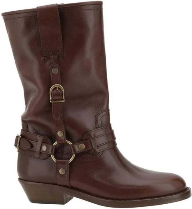 Isabel marant Elegante Leren Laarzen met Gespdetail Brown Dames