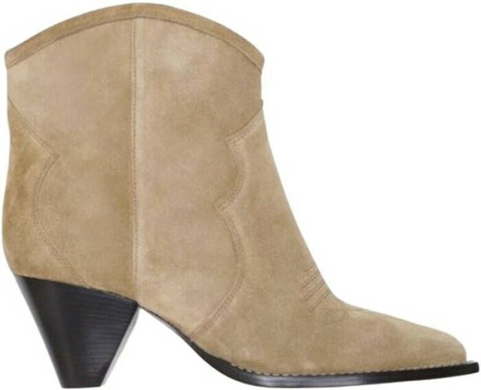 Isabel Marant Étoile Cowboy Boots-Style Zwarte Geborduurde Enkellaarsjes Beige Dames