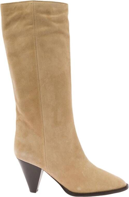 Isabel marant Beige Velvet Leren Hoge Laarzen Brown Dames