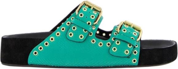 Isabel Marant Groene Leren Versierde Sandalen