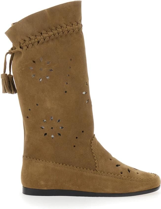 Isabel Marant Laarzen met kwastjes aan de achterkant en platte zool van suède