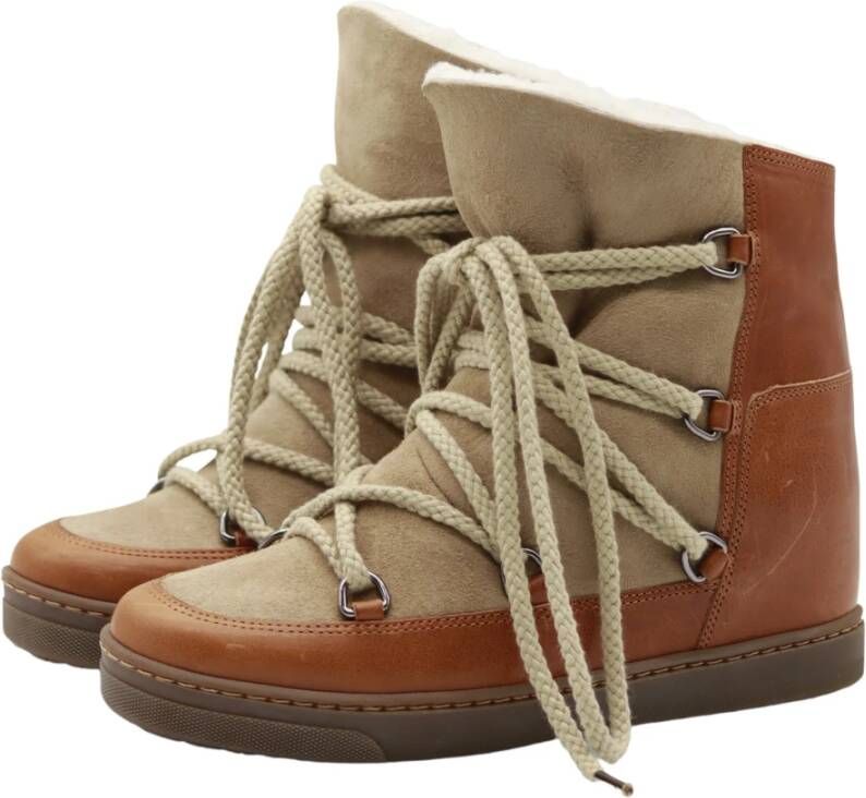 Isabel marant Kameel Snowboots met Ronde Neus en Veters Bruin Dames