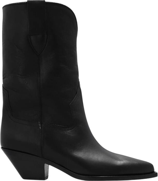 Isabel marant Zwarte Leren Puntige Neus Cubaanse Hak Laarzen Black Dames