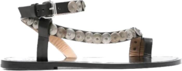 Isabel marant Studded Leather Flat Sandals in Black Gold Black Dames