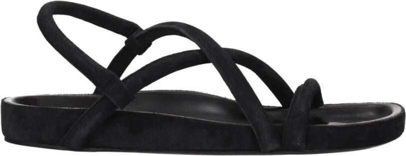 Isabel Marant Zwarte leren platte sandalen vintage stijl