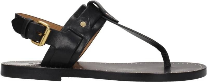 Isabel Marant Zwarte leren teenslippers met studs