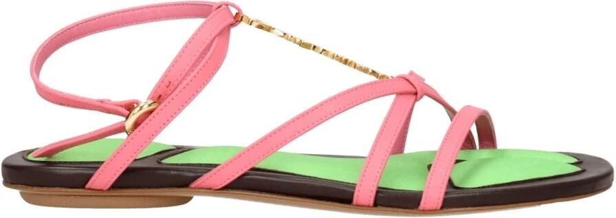 Jacquemus Roze Leren Platte Sandalen