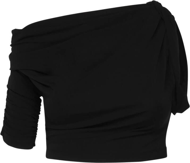 Jacquemus Zwarte Top met Boot Hals en Gedrapeerde Mouw