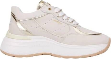 Janet & Janet Beige Gouden Leren Sneakers Lux Style