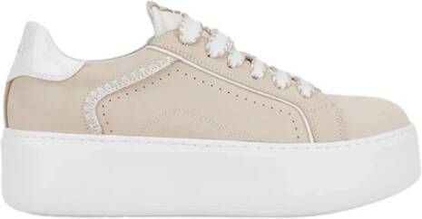 Janet & Janet Beige Witte Leren Sneakers met Platform