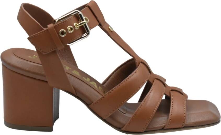 Janet & Janet Bruin Leren Hoge Hak Sandalen