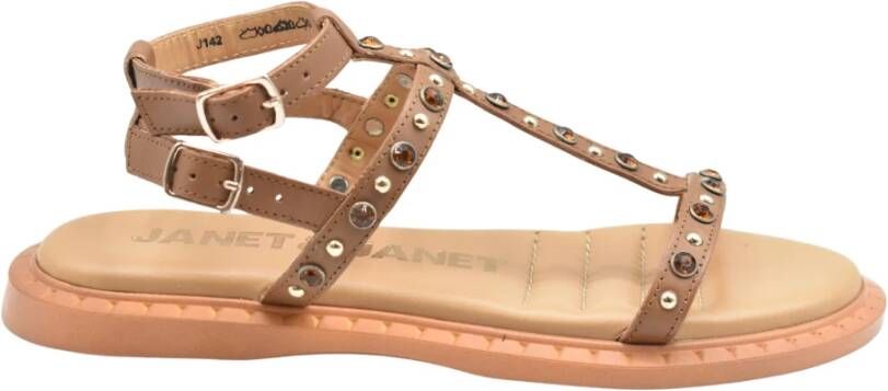 Janet & Janet Bruine leren platte schoenen