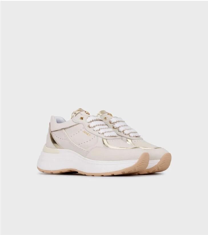 Janet & Janet Beige Gouden Leren Sneakers Lux Style
