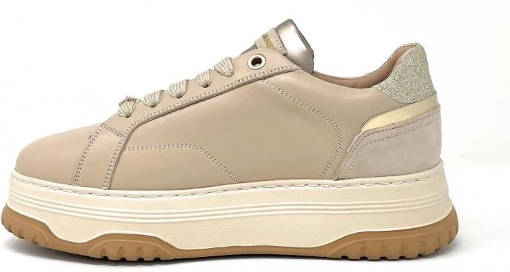 Janet & Janet Beige Leren Sneakers met Strass Logo - Foto 2