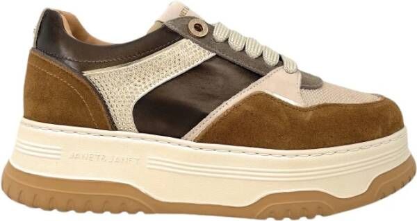 Janet & Janet Sneakers van suède en leer met strass
