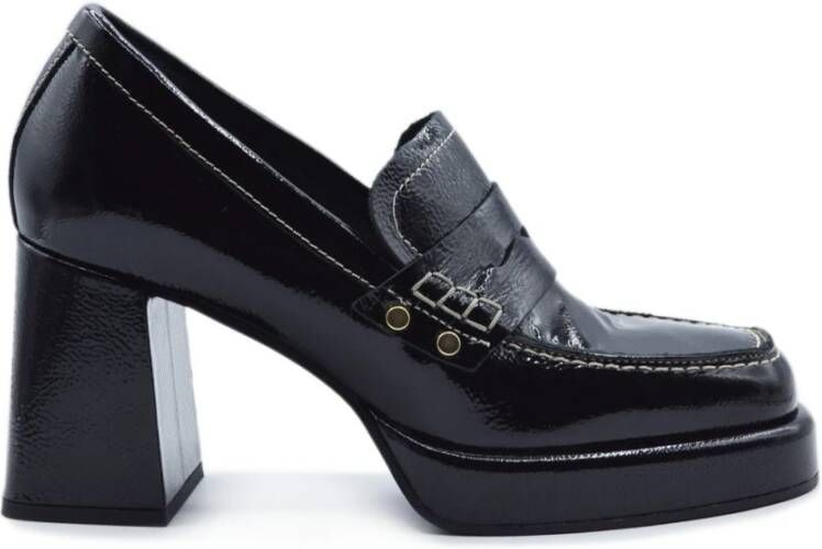 Janet & Janet Zwarte Naplak Loafers met 9cm Hak Black Dames