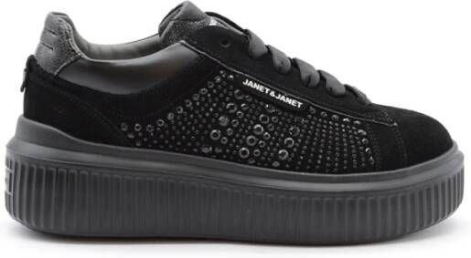 Janet & Janet Zwarte Suède Platform Sneakers met Logo