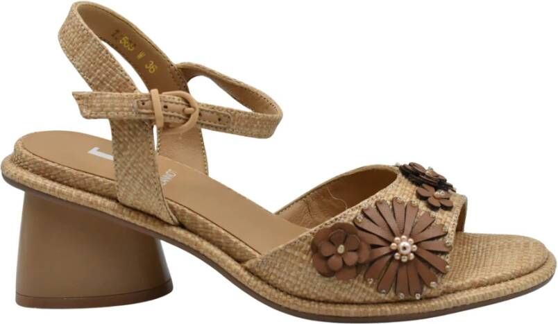 Jeannot Beige Veterschoenen met Bloemmotief