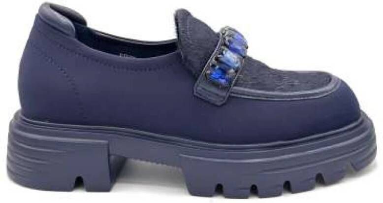 Jeannot Blauwe Cavallino Mocassin met Steendetail Blue Dames