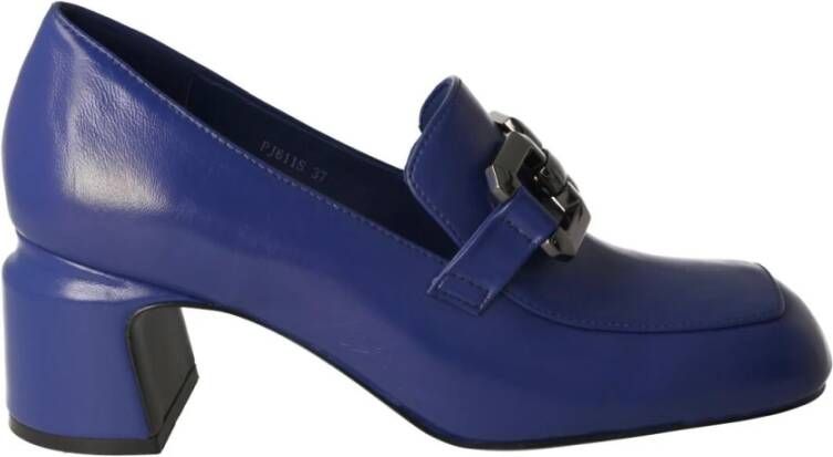 Jeannot Blauwe leren damesloafer met kettingdetail Blauw Dames