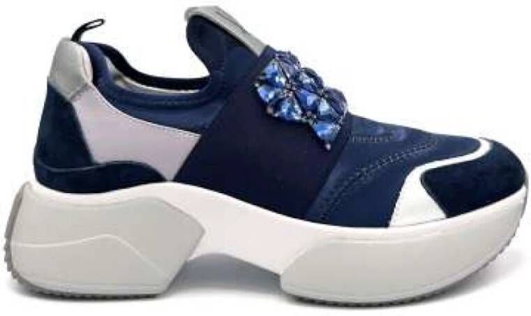Jeannot Blauwe Satijnen Sneaker met Strass