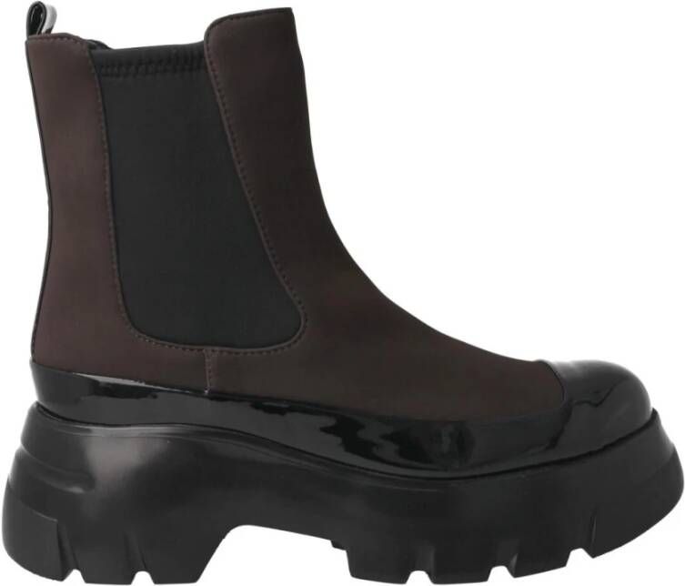 Jeannot Bruine neopreen en leren enkellaars Brown Dames