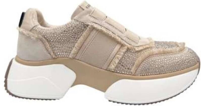 Jeannot Glinsterende Sand Sneaker met Micro Strass