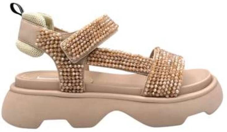 Jeannot Kralen nude sandalen met klittenbandsluiting