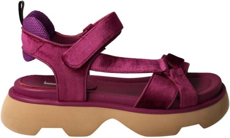 Jeannot Paarse Fluwelen Sandalen met Klittenbandsluiting Purple Dames