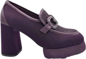 Jeannot Paarse Leren en Stoffen Mocassin met Vooraccessoire Paars Dames