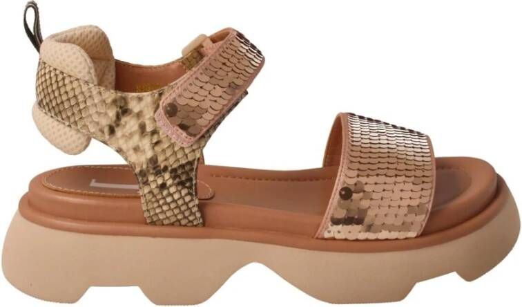 Jeannot Roze paillet sandalen met klittenbandsluiting Pink Dames