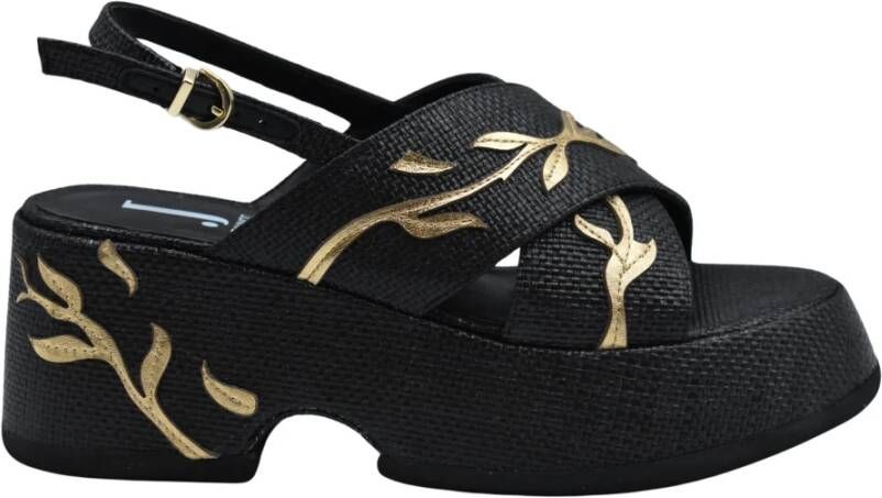Jeannot Zwarte Kant Sandalen Elegant Stijlvol Ontwerp